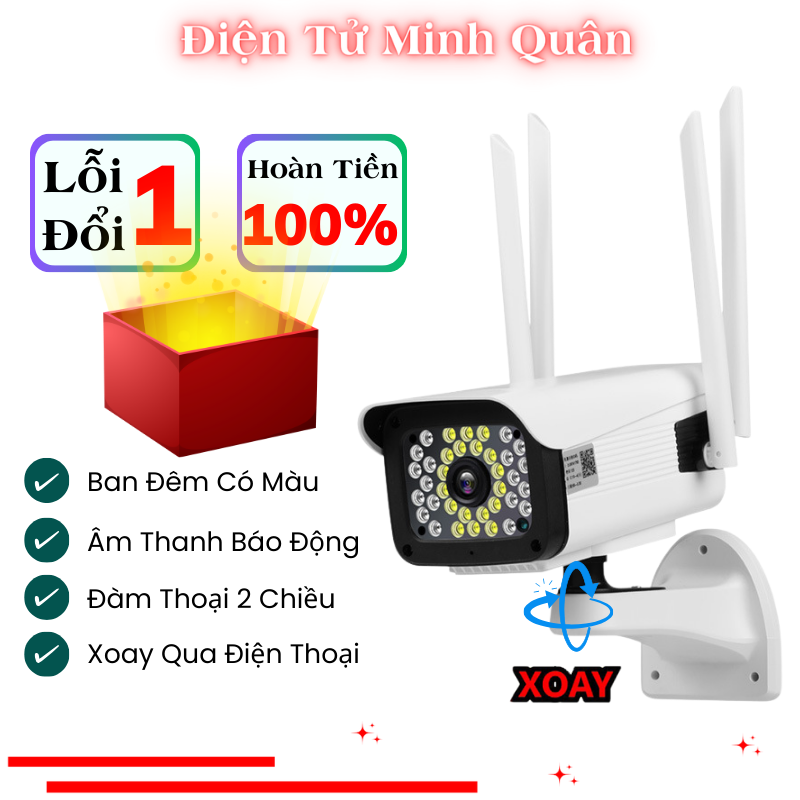 Camera Yoosee Ngoài Trời 4 Râu 48Led, Xoay, Ban Đêm Có Màu, Đàm Thoại 2 Chiều - Camera Ngoài Trời Yoosee  - Điện Tử Minh Quân - Bảo Hành 6 Tháng