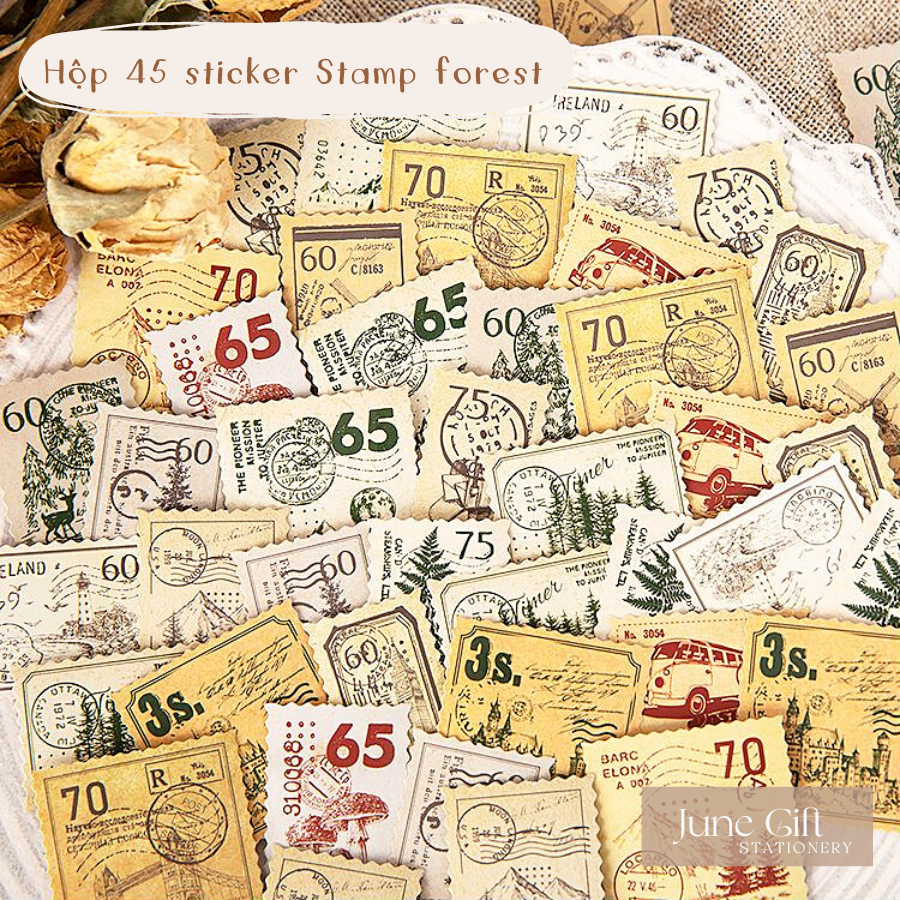 Hộp 45 sticker Stamp Forest trang trí sổ, làm bullet journal