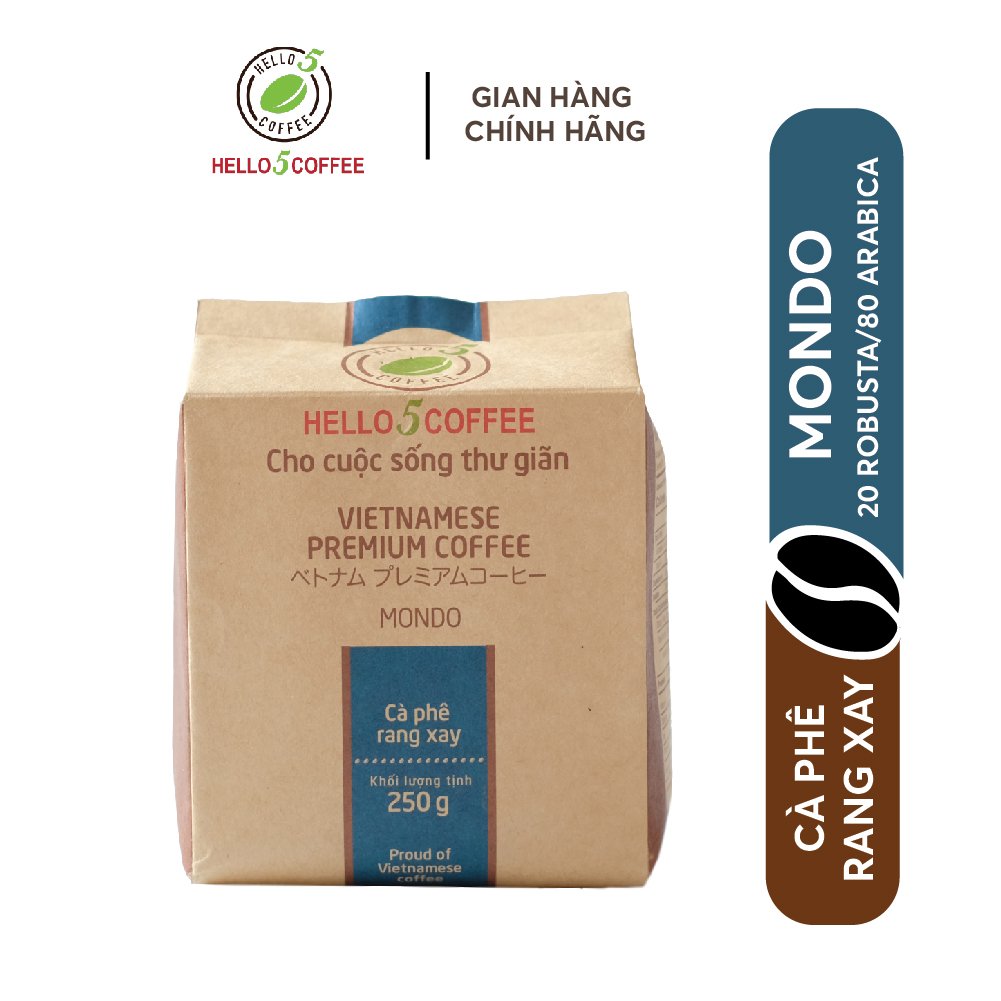 Cà Phê Nguyên Chất Rang Xay Hello 5 Coffee MONDO - Gói 250g
