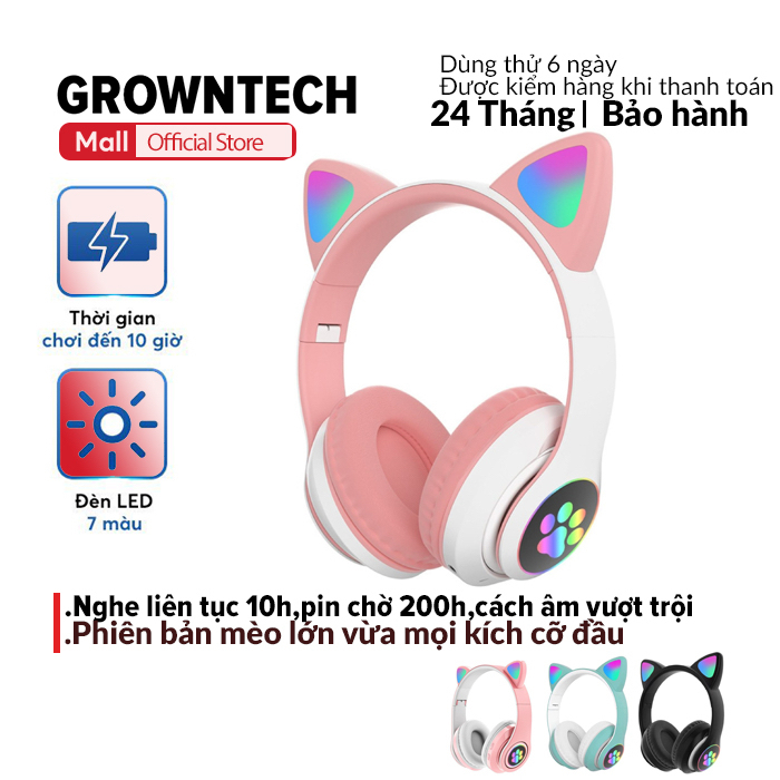 Tai nghe mèo đèn led GrownTech VZV 28M kết nối bluetooth 5.0 có micro đàm thoại