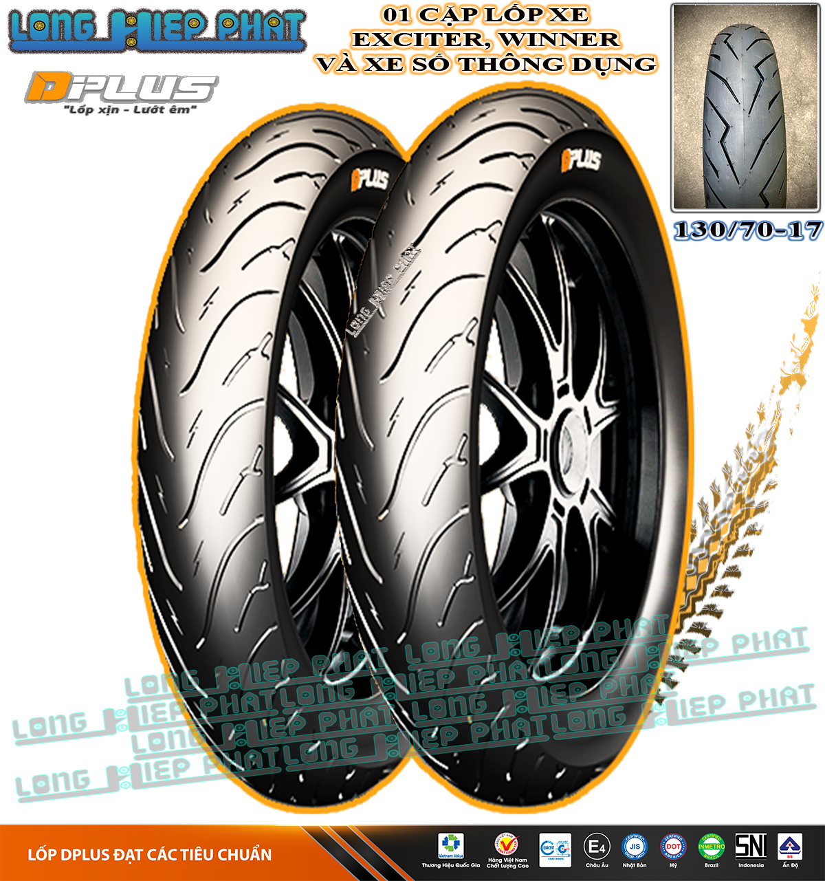 1 CẶP VỎ (LỐP) XE KHÔNG RUỘT CHO EXCITER135, 150, WINNER150 VÀ XE SỐ THÔNG DỤNG_DPLUS_SẢN XUẤT TẠI VIỆT NAM (ĐÀ NẴNG)