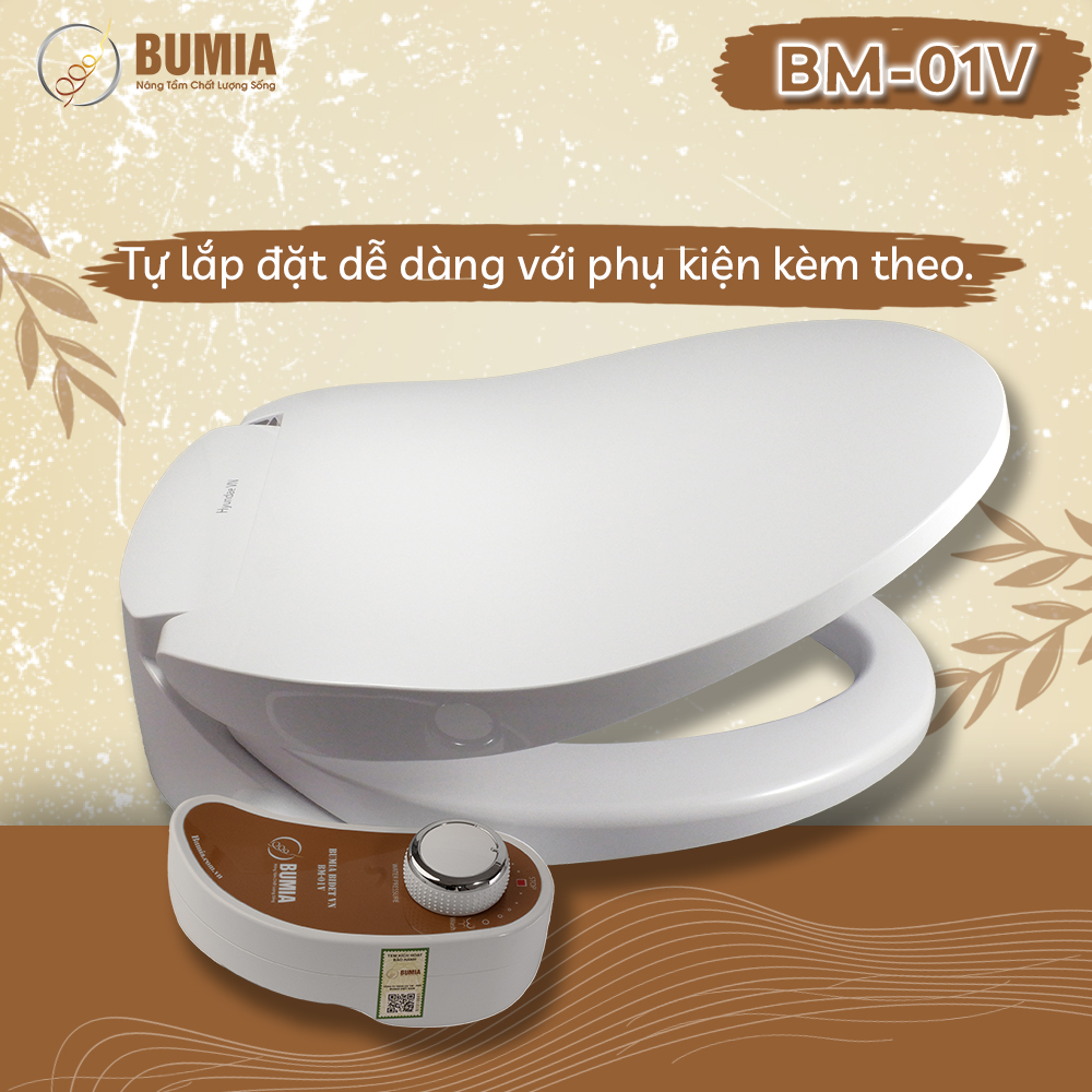 Combo 2 nắp bồn cầu tự rửa vệ sinh hậu môn và vệ sinh cho phụ nữ Bumia bidet, vòi xịt vệ sinh thông minh, mã BM-01V