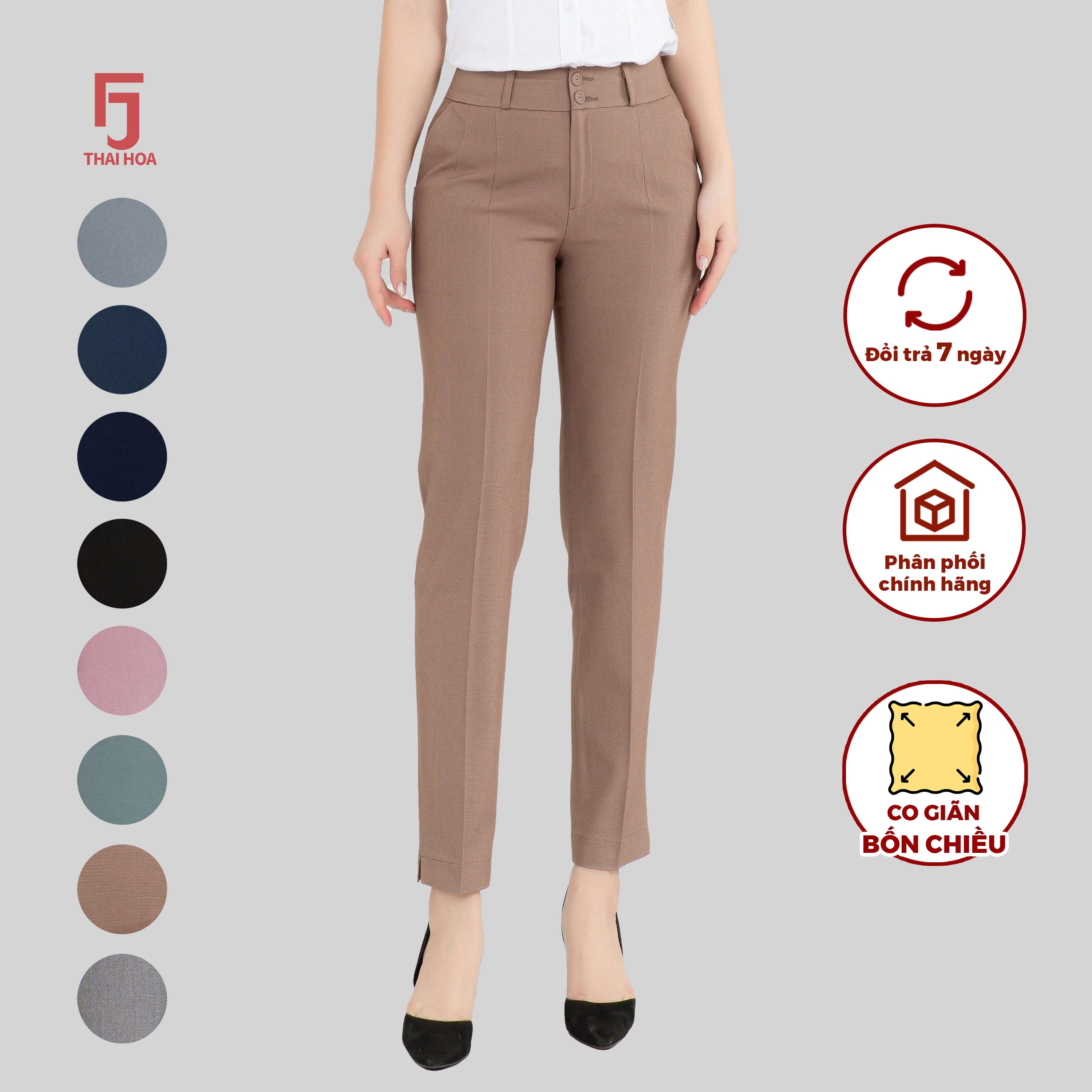 Quần tây nữ màu nâu đất Thái Hòa QAW2016-R04-N01