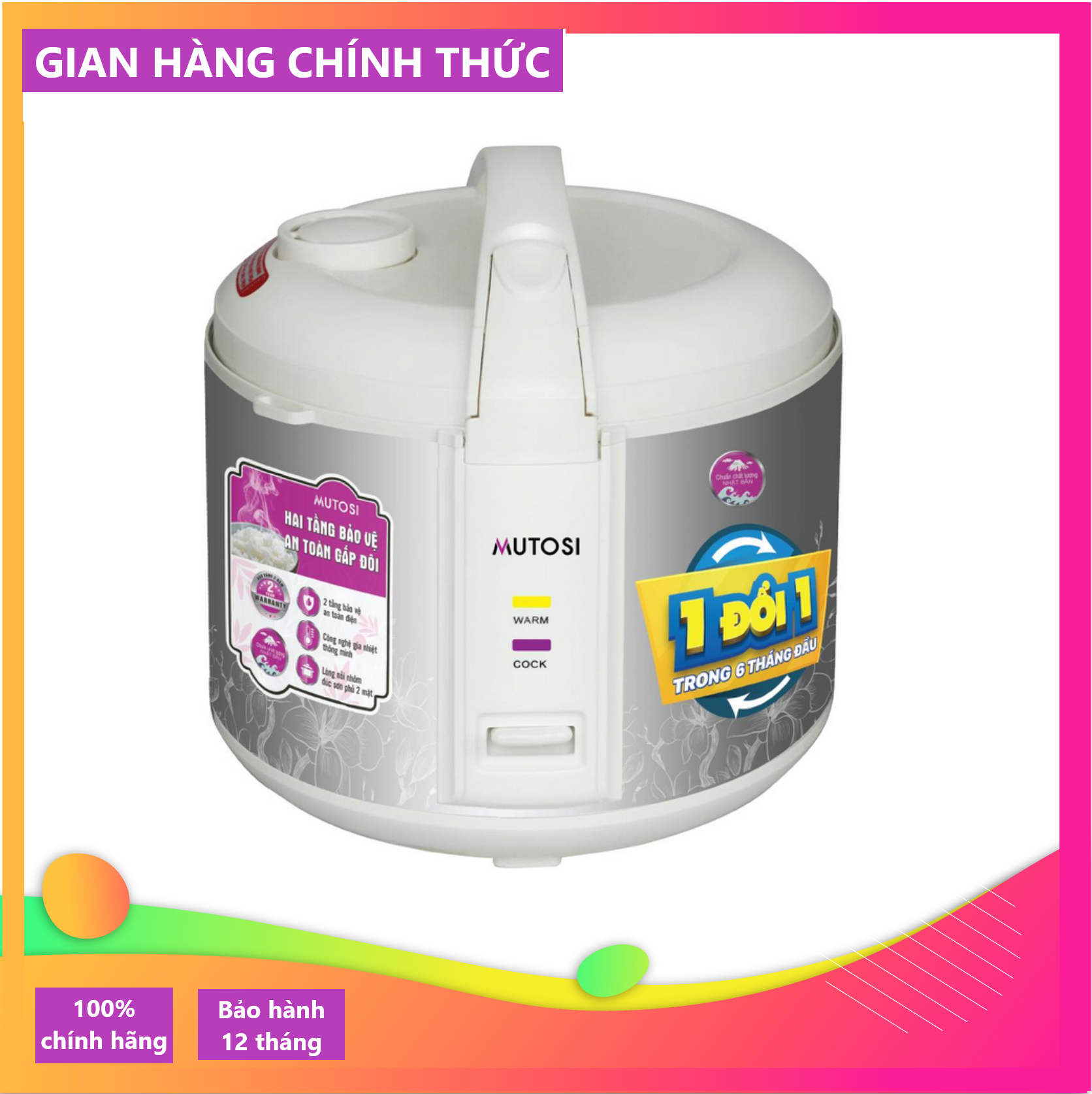 Nồi cơm điện chống dính 1.8l mutosi mr-26 - hàng chính hãng