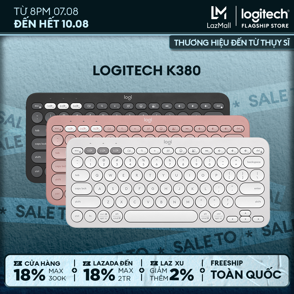 Bàn phím không dây Bluetooth Logitech K380 | Logitech K380s - Kết nối 3 thiết bị, giảm ồn, gọn nhẹ dễ mang đi, phù hợp Mac/ Laptop/ Điện thoại