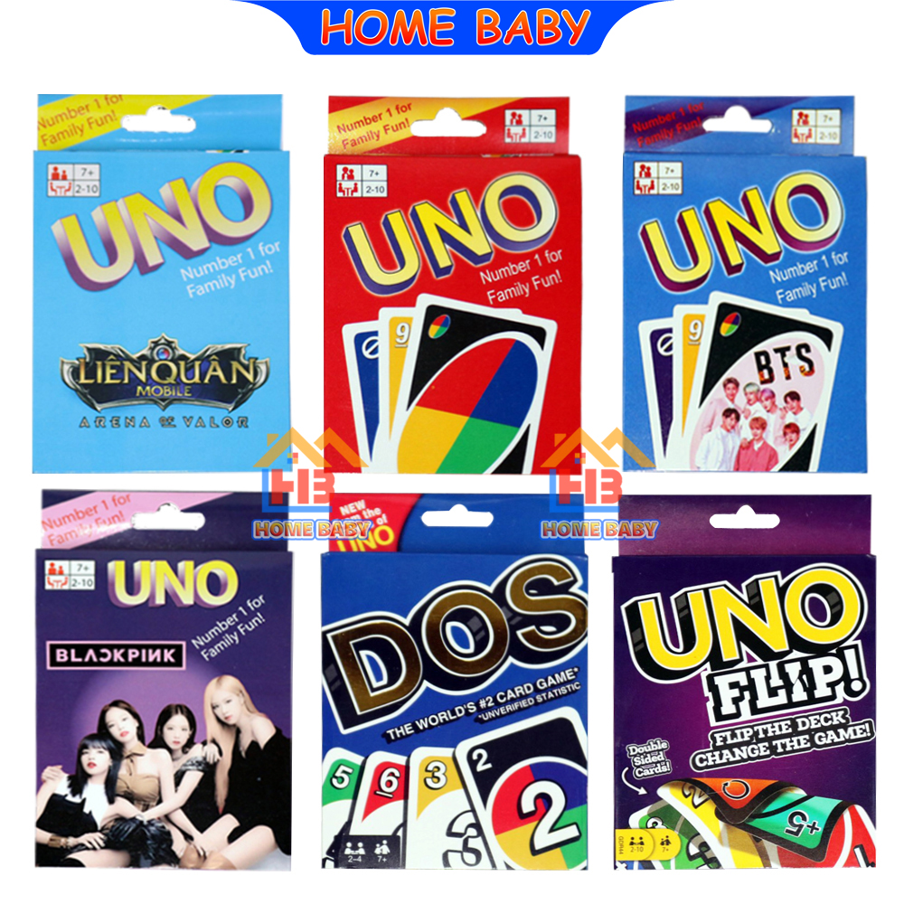 Bài uno giấy cứng cao cấp màu in rõ nét không phai, uno flip, uno dos, uno liên quân, uno blackpink, uno bts - home baby