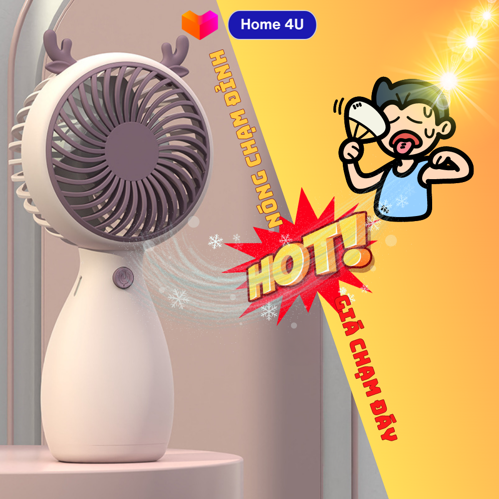 Quạt mini cầm tay họa tiết tai thỏ nhiều màu sắc