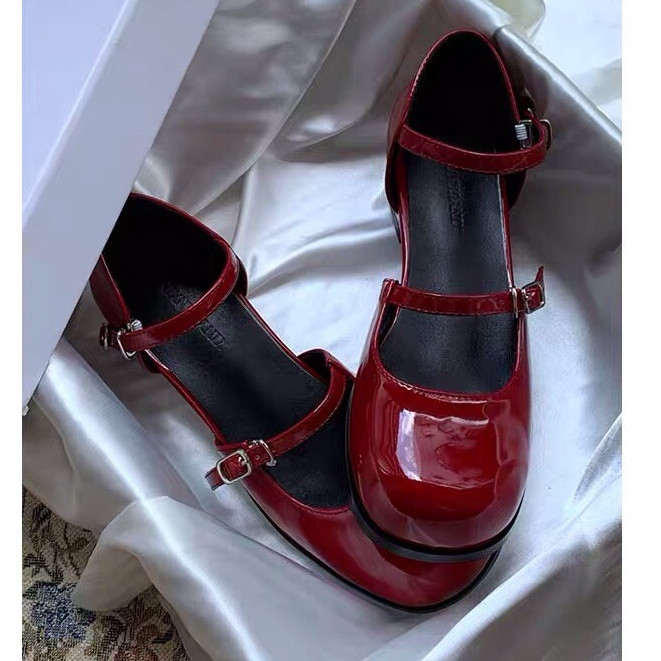 Giày lolita baotou da nữ cao gót vintage kiểu pháp