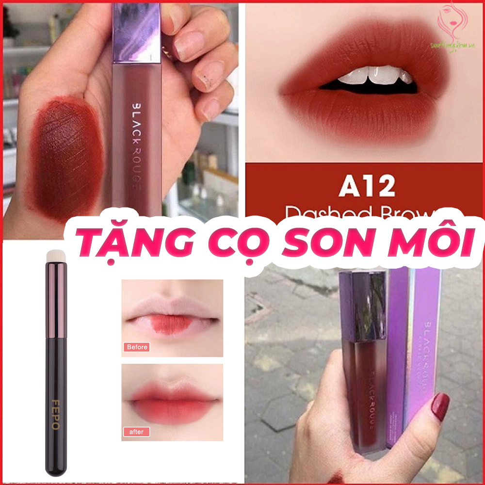 Son black rouge a12 màu nâu đỏ gạch lâu trôi tặng kèm cọ tán son môi - son background a12 kem lì không dính li giá rẻ dành cho học sinh