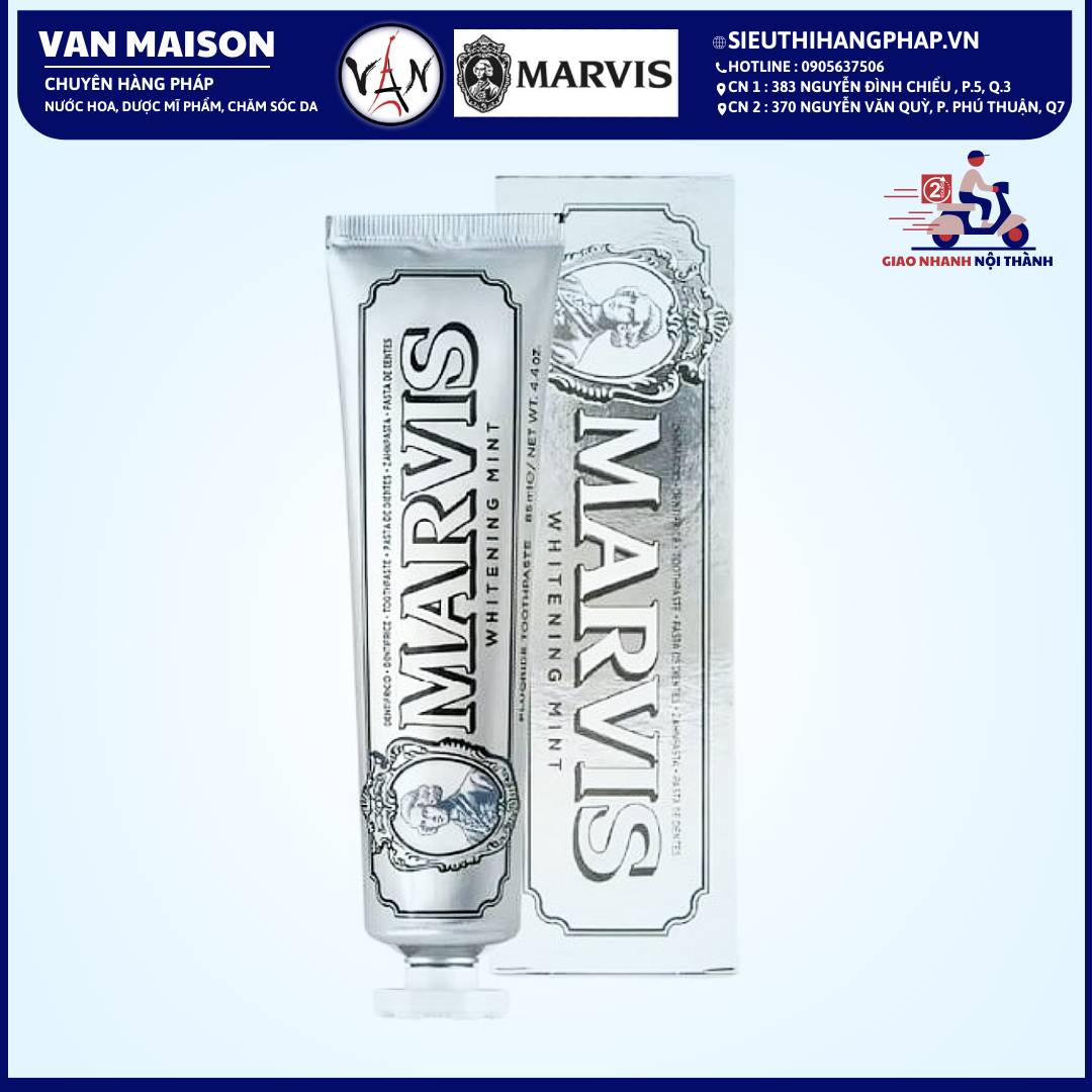Kem đánh răng marvis màu bạc làm trắng răng whitening mint toothpaste 85ml