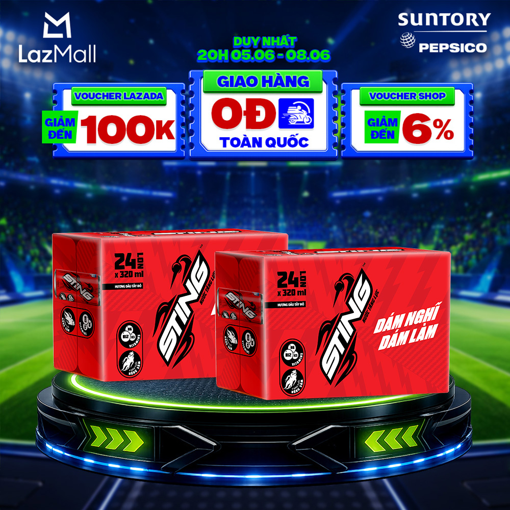 [SALE 6.6] Combo 2 Thùng 24 Lon Nước Tăng Lực Sting Dâu (320ml/lon)