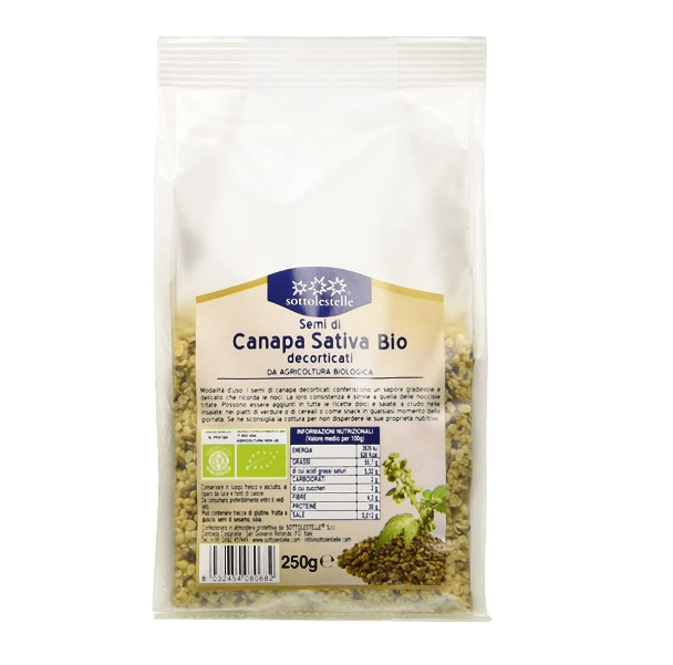 Hạt gai dầu hữu cơ đã tách vỏ Sottolestelle – Semi di Canapa decorticati 250g