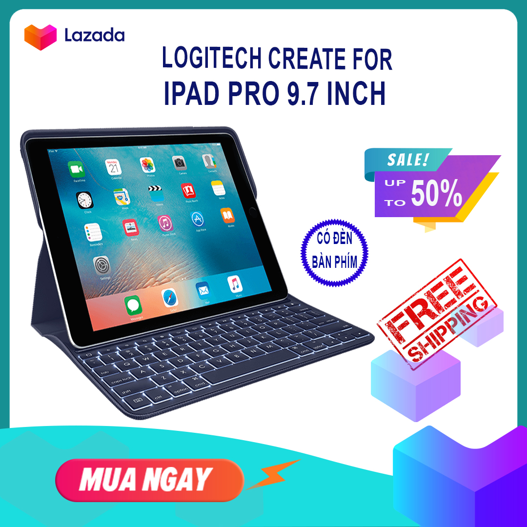 Bàn Phím Logitech Create Dùng Cho iPad Pro 9.7 inch- Có Đèn Bàn Phím - Sử dụng Smart Connector Kết Nối Với Bàn Phím Không Cần Cài Đặt - Không Cần Sạc Pin Cho Bàn Phím