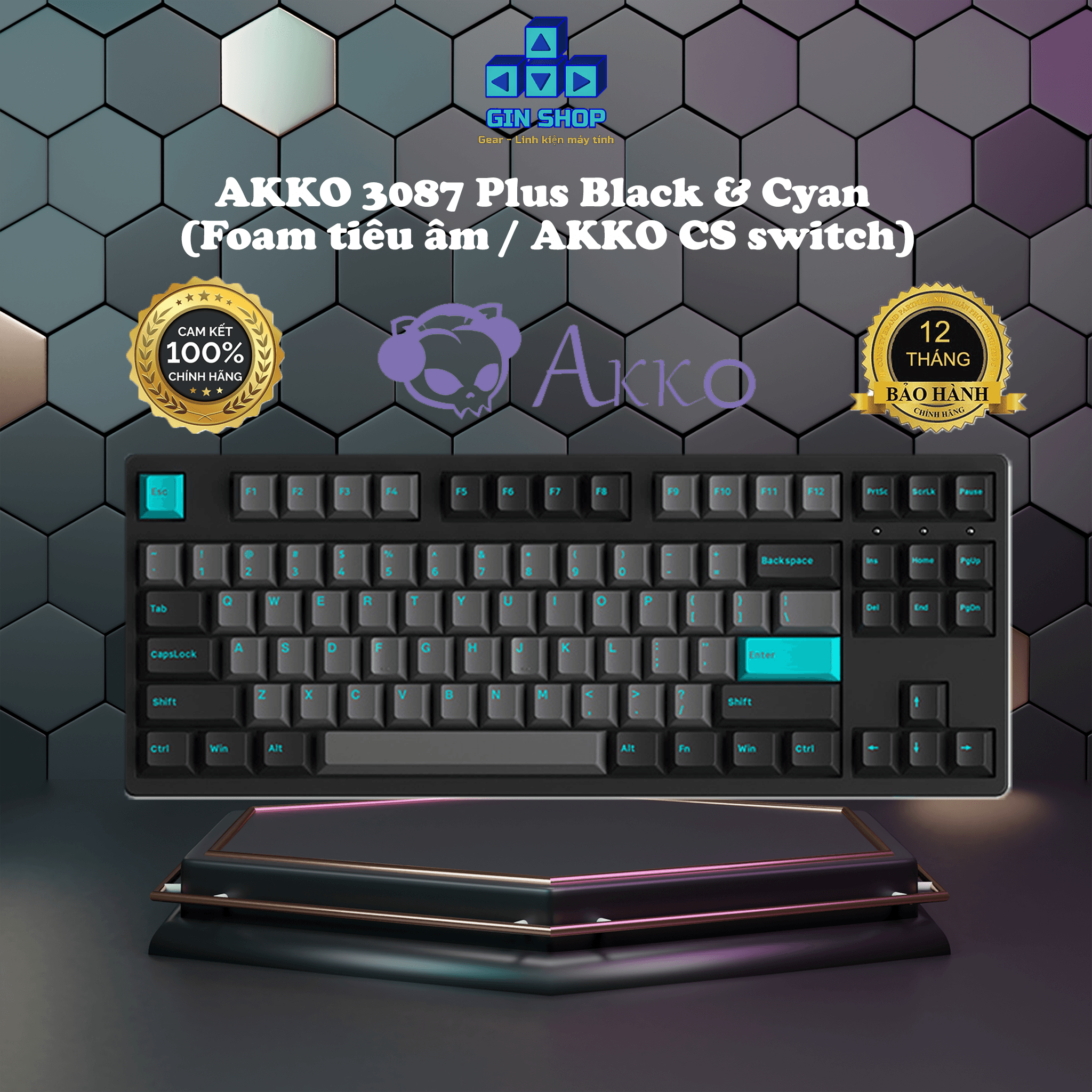 Bàn phím cơ akko 3087 plus black & cyan