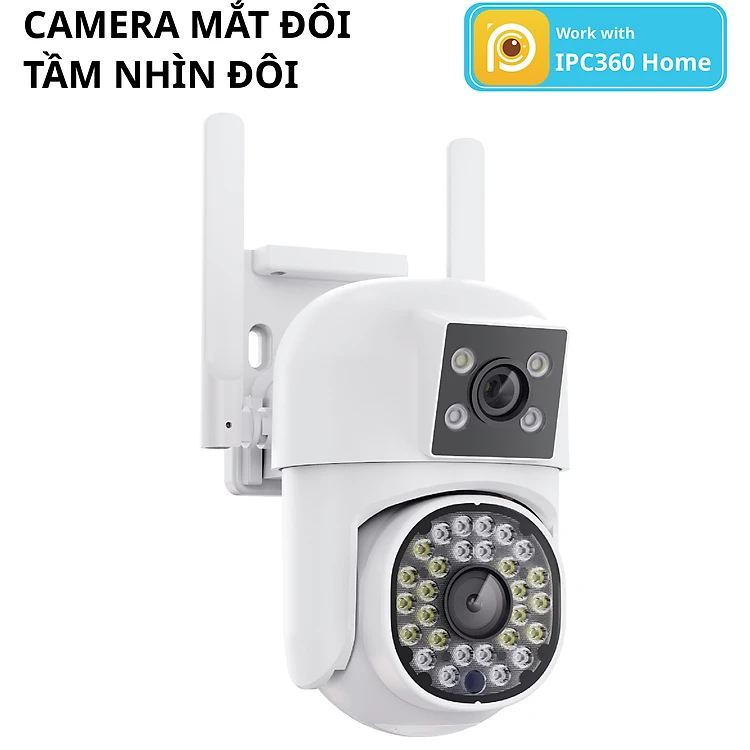 Camera Wifi IPC360 Home PC206 ống kính kép 1080P màn hình đôi chống nước IP66 dùng cho ngoài trời