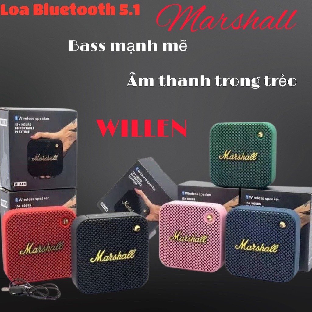 Loa bluetooth marshall willen - loa marshall willen siêu trầm công suất lớn, âm thanh siêu bass cực mạnh - chống nước ip67 - dùng cho điện thoại, máy tính, laptop, tivi, pc