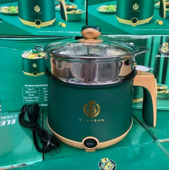 Nồi Lẩu Điện Mini Đa Năng 2 Nấc Nhiệt, Nồi Điện Đa Năng Mini SHANBAN 2 Tầng Kèm Giá Hấp Inox Công Suất 600W, Ca Nấu Mì Đa Năng Mini Chống Dính, 3 Lớp Cách Nhiệt