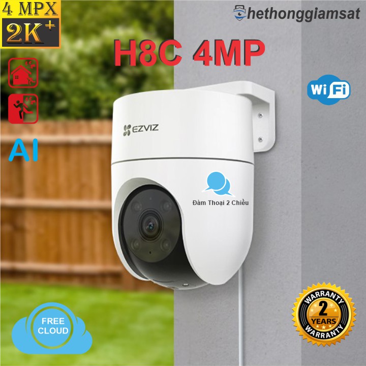 Camera Wifi Ngoài Trời EZVIZ H8C 4MP 2K+ - Xoay 360 độ, Màu Bang Đêm, Đàm Thoại 2 Chiều - Chính Hãng, Bảo Hành 24 tháng
