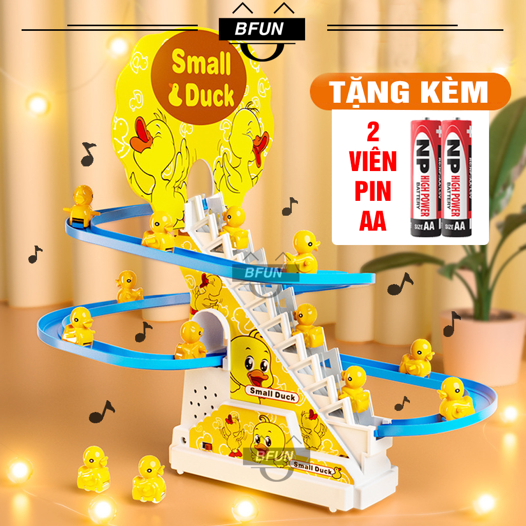 Đồ chơi vịt leo cầu thang có nhạc tặng pin - bộ vịt leo cầu thang - đồ chơi trẻ em cho bé trai bé gái bfun