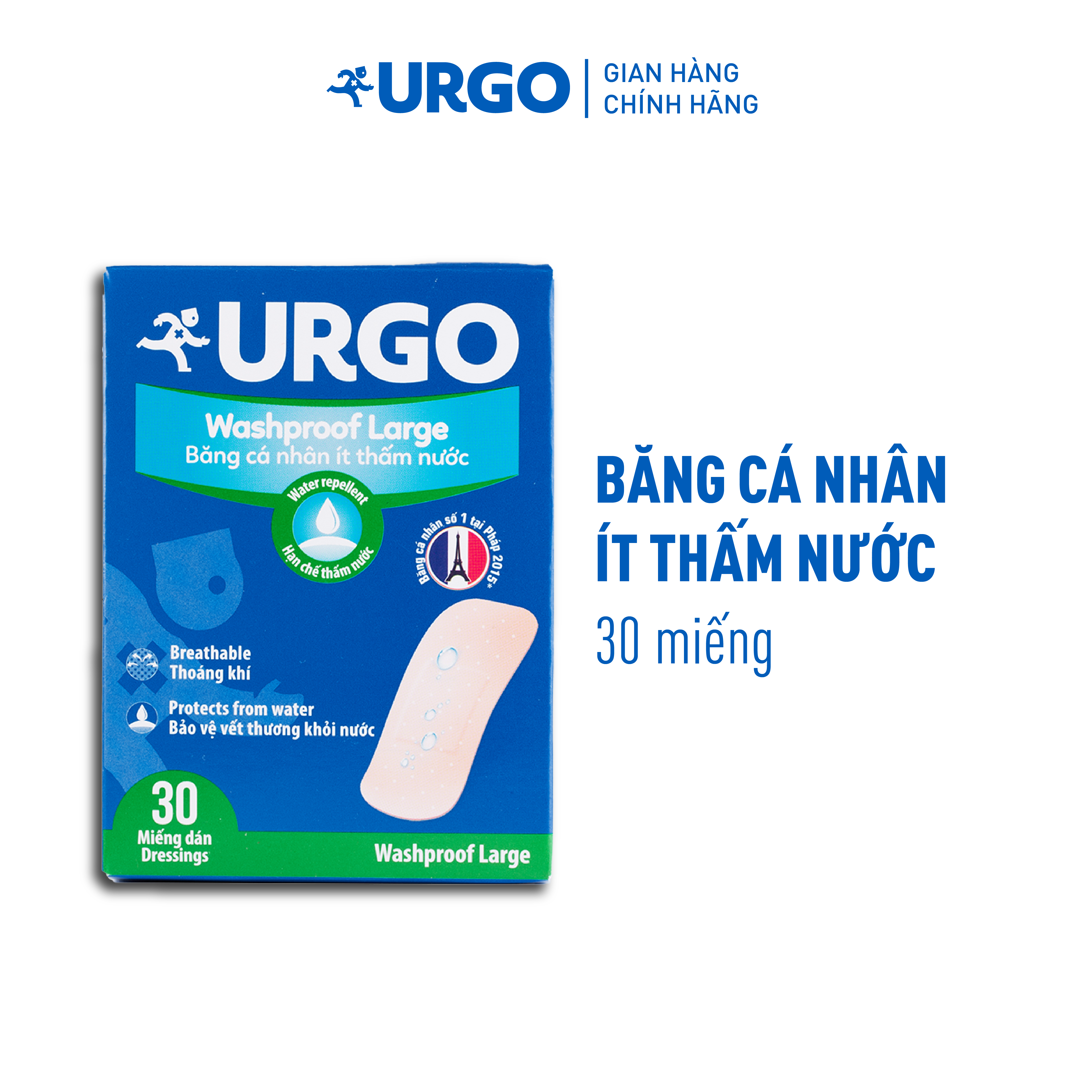 Băng cá nhân ít thấm nước Urgo Washproof Large