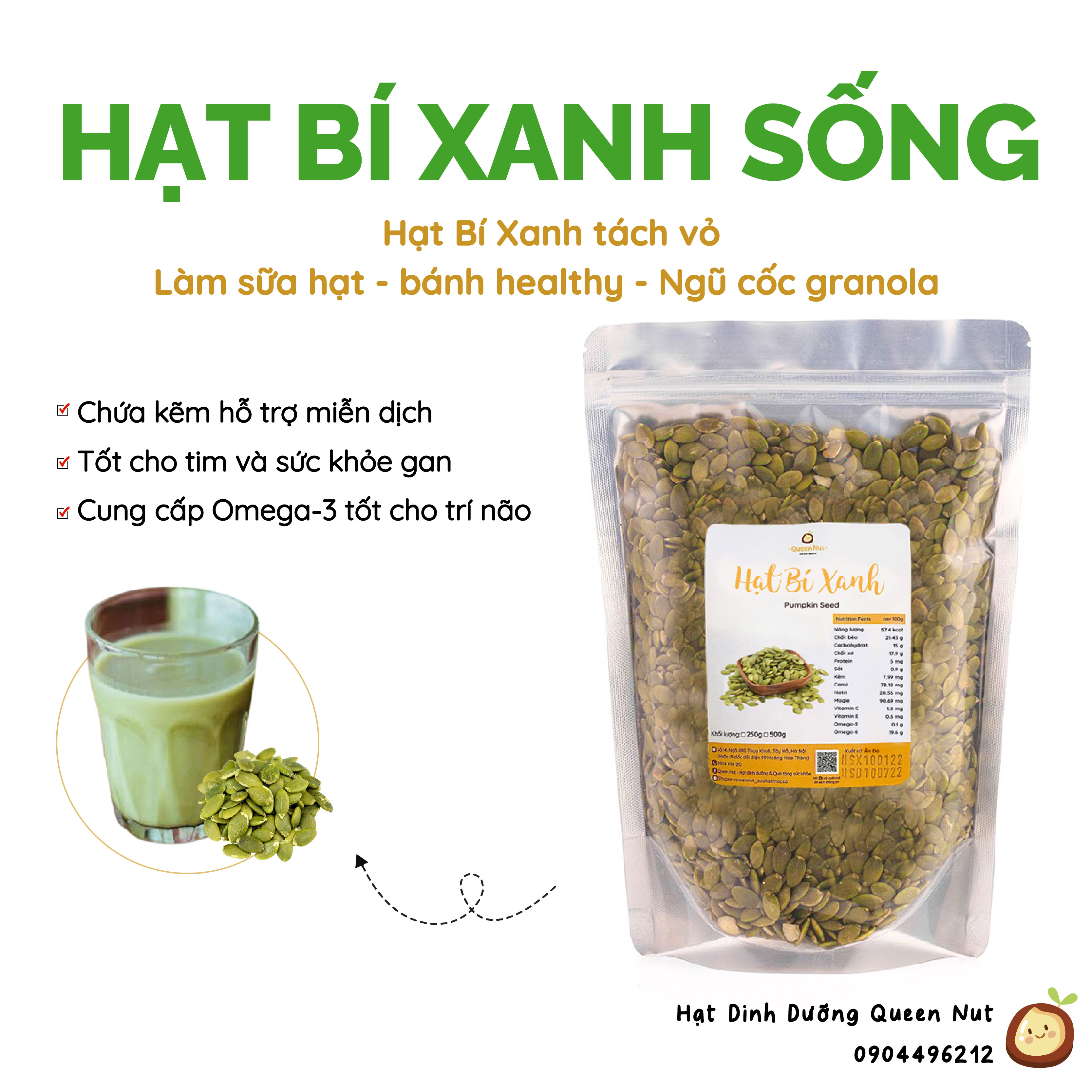 Hạt bí xanh sống 500g làm sữa hạt / làm granola - tặng sổ tay công thức sữa hạt