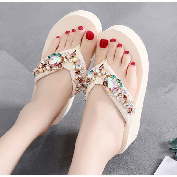 Dép xỏ ngón dép kẹp nữ đính đá lấp lánh đế chống trượt hàng quảng châu