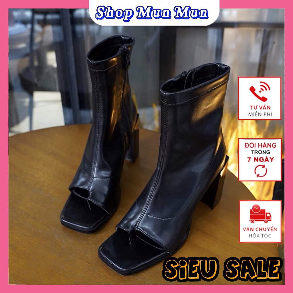 ❀☌  Giày bốt nữ cao gót hở mũi thời trang. Chất liệu da mềm đi êm chân. Thời trang cá tính đi cực ôm chân