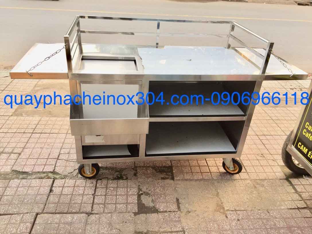 Xe đẩy cafe trà sữa inox