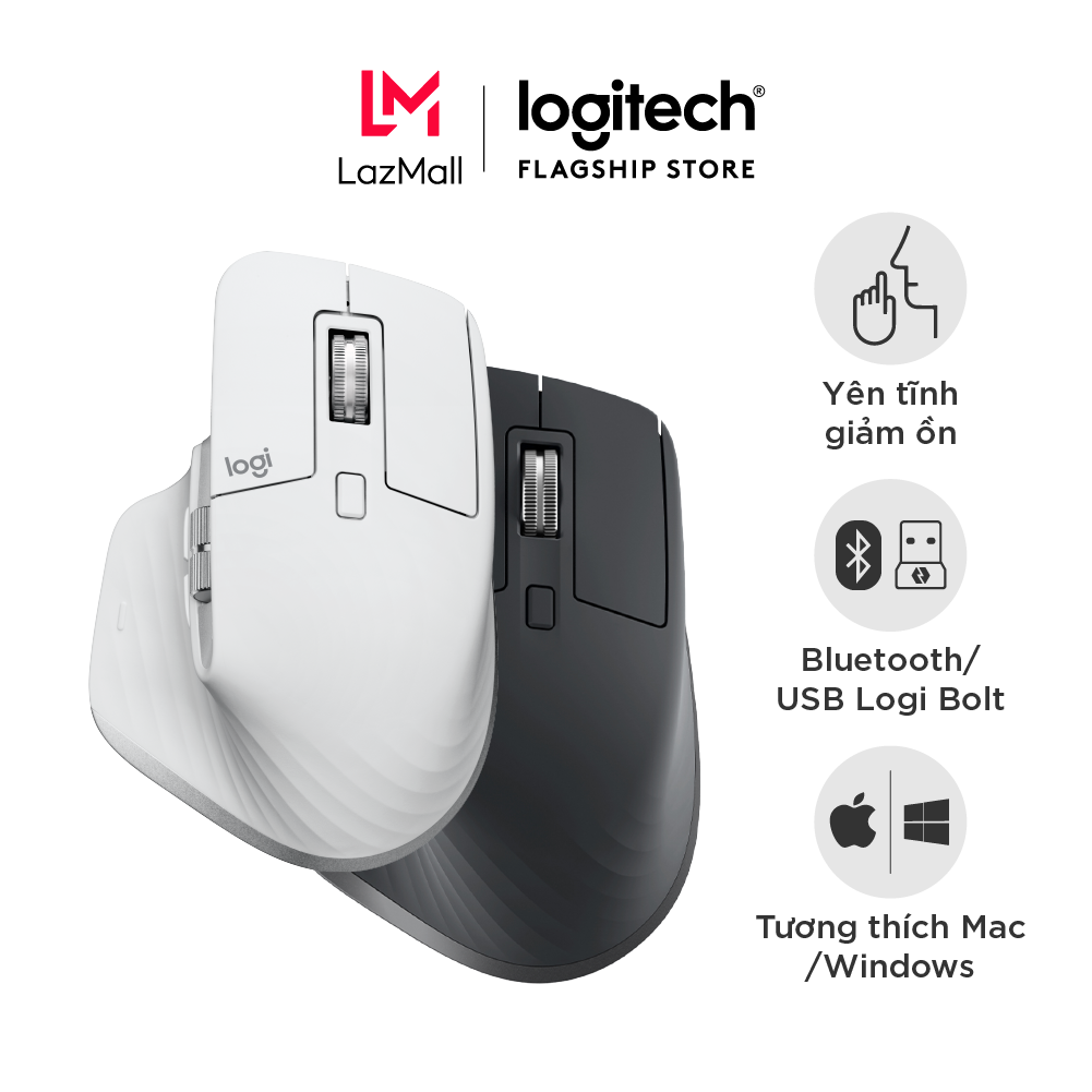 Chuột không dây Bluetooth Logitech MX Master 3s Yên tĩnh 8K DPI Cuộn siêu nhanh sạc USBC Windows Mac.