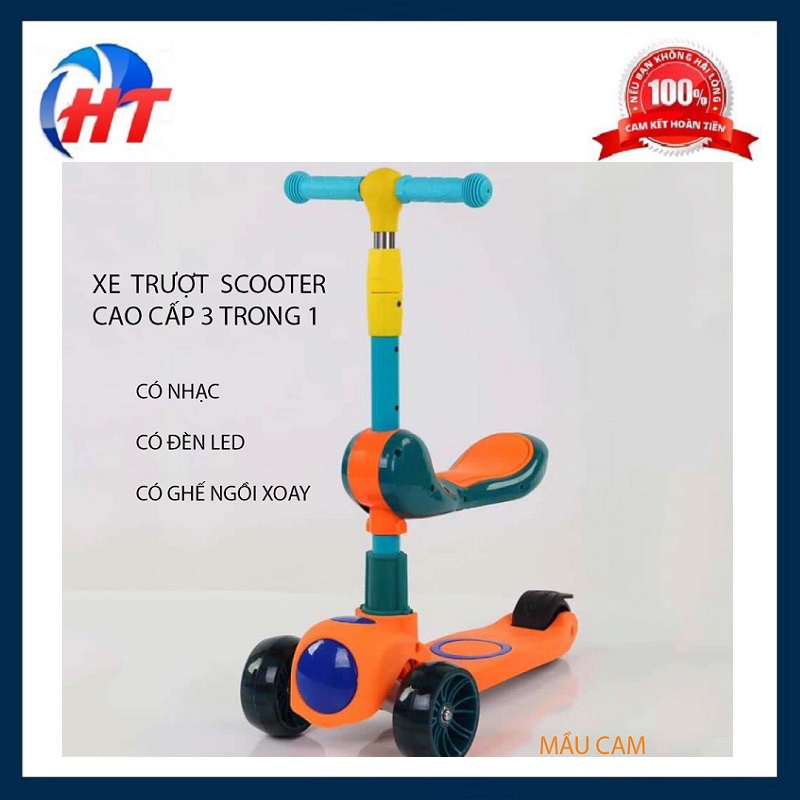Xe scooter 3 bánh 3 in 1 bánh xe có đèn led , có đệm ngồi , có nhạc