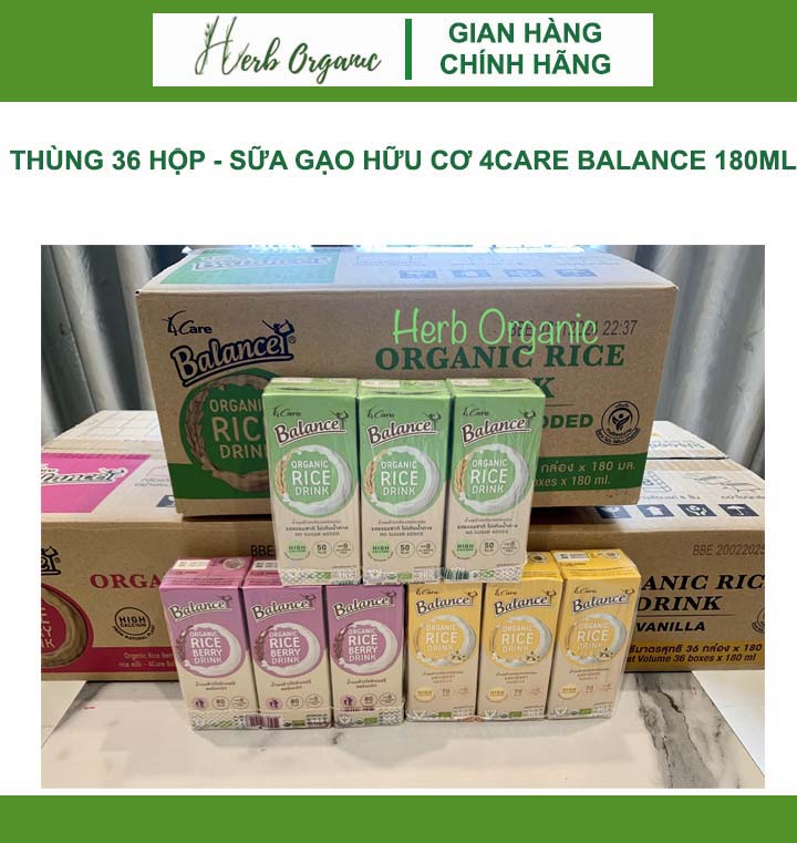 [GIÁ TỐT] THÙNG 36 HỘP - SỮA GẠO HỮU CƠ 4CARE BALANCE 180ML