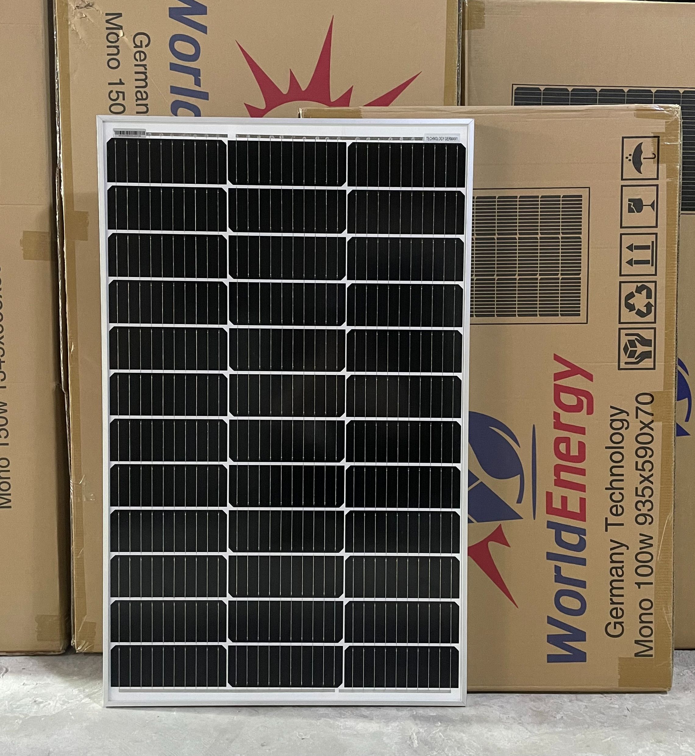 Pin năng lượng mặt trời mono 100w/18v WorldEnergy - combo 2 tấm tặng 1 cặp jack mc4 đơn