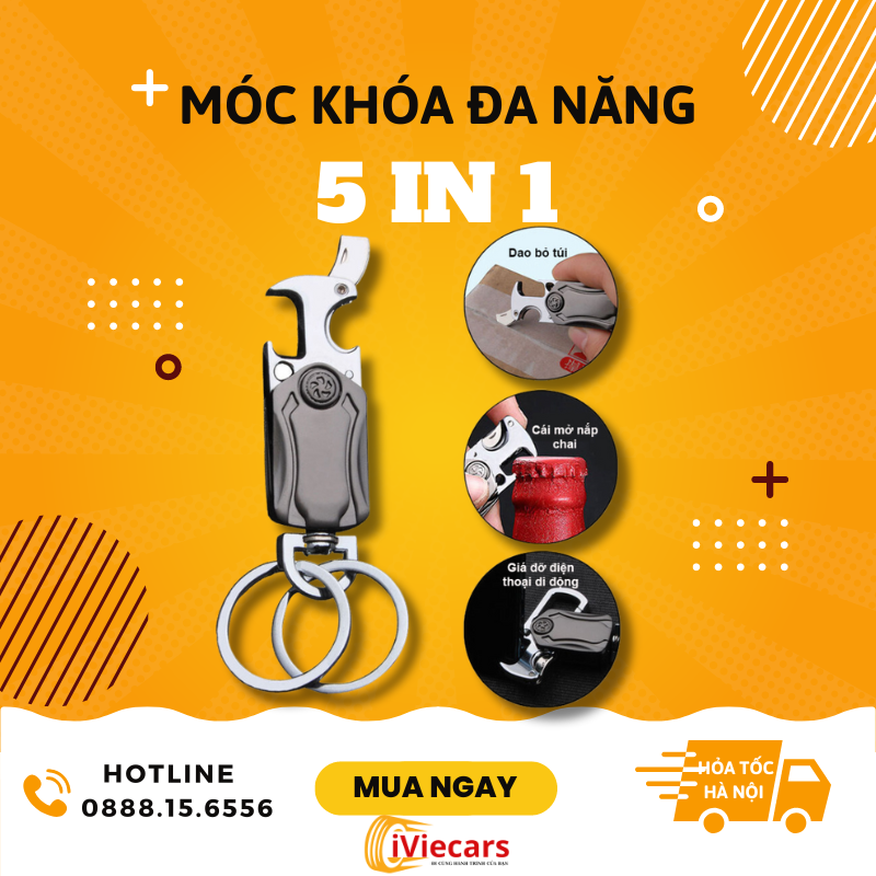 Móc chìa khóa ô tô 5 in 1 khắc tên móc khóa đa năng thọ thư