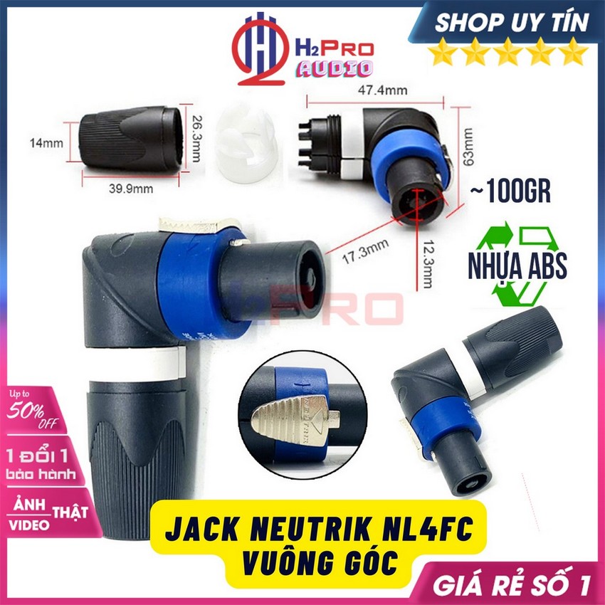 Jack loa speakon neutrik nl4fc cao cấp 4 lõi, jack cắm loa neutrik bẻ góc vuông, kết nối chắc chắn-h2pro audio