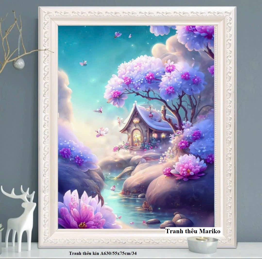 Tranh thêu kín Phong Cảnh tình yêu thơ mộng A630 kích thước 55 x 75 cm
