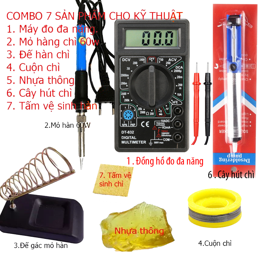 Đồng hồ vạn năng dt-832 + 6 món dụng cụ kỹ thuật hàn