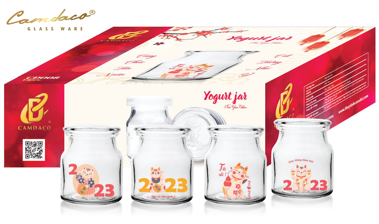 Hộp 12 hũ thủy tinh chịu nhiệt, chịu lực tốt làm sữa chua 100ml camdaco glass ware