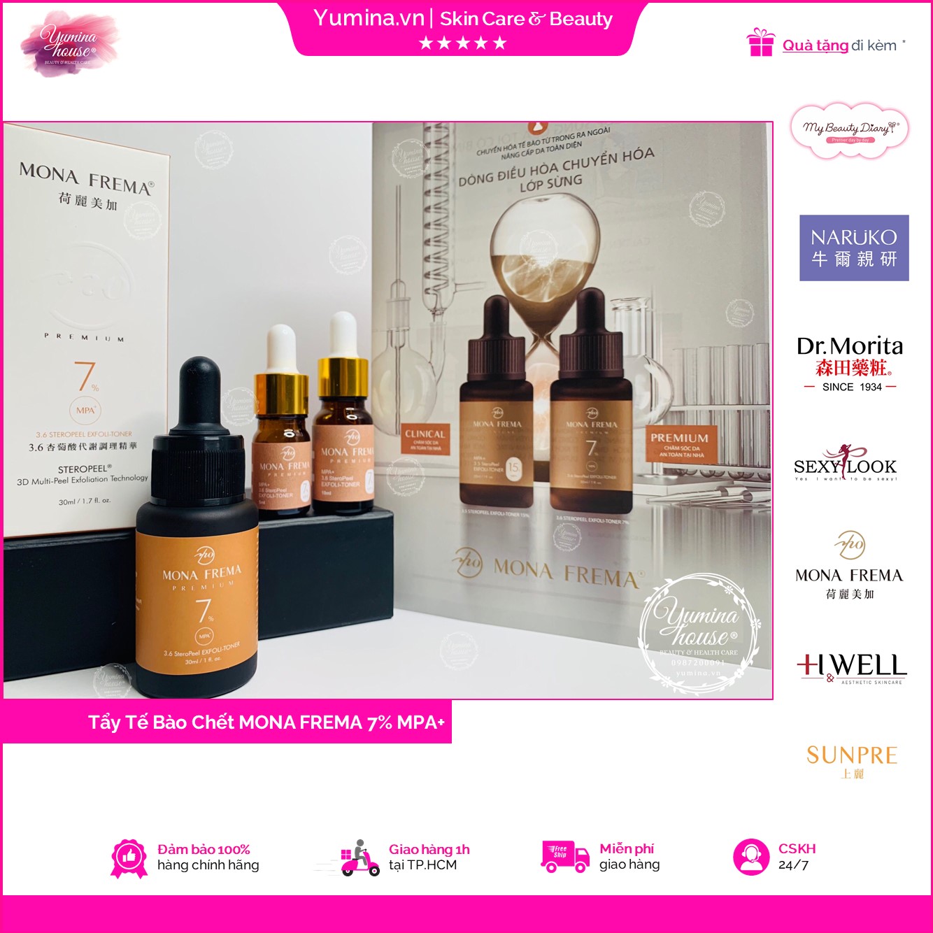 Serum mona frema tái tạo da, mpa + 3.6 steropeel exfoli-toner 7%