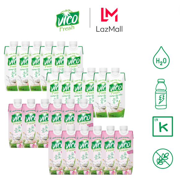 Thùng 12 hộp nước dừa vico fresh 330ml -