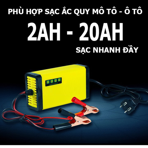 Bộ sạc bình acquy 12v 2a thông minh cho xe máy, kích thước nhỏ gọn tiện lợi, sạc bình ắc quy 12v , sạc acquy 12v 2a nguồn xung ổn định thích hợp sạc bình khô và bình nước từ 2ah-20ah
