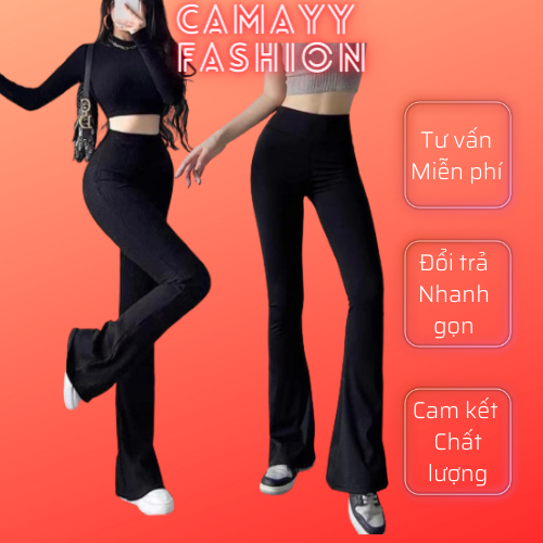 Quần ống loe legging cạp cao dáng dài vải co giãn