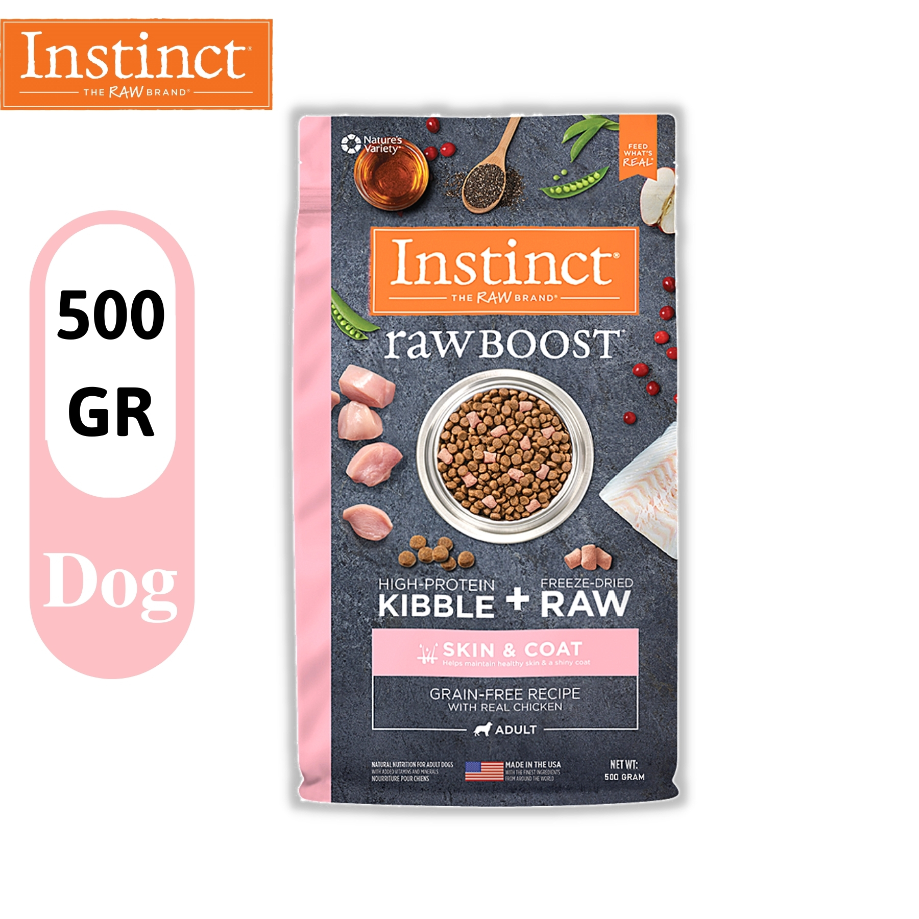 Thức ăn cho chó trưởng thành tốt cho sức khỏe da & lông Instinct Raw Boost Skin&Coat (500g)