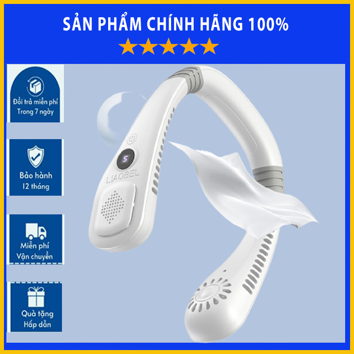 Quạt mini đeo cổ siêu mát, Quạt tích điện mini  không cánh treo cổ pin siêu khỏe thuận tiện chơi thể thao làm việc