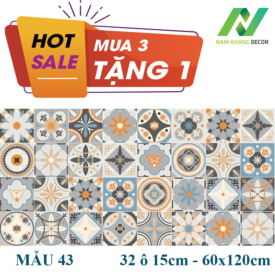 Set 32 ô decal gạch bông - mua 3 tặng 1 - 60x120cm
