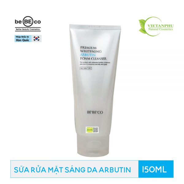 Sữa rửa mặt làm trắng da cao cấp bebeco hàn quốc premium whitening arbutin foam cleanser 150ml