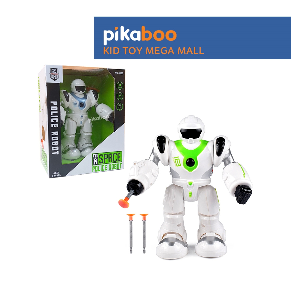 Robot cảnh sát cao cấp Pikaboo có đèn phát sáng và âm thanh khi di chuyển kèm 3 mũi tên đầu mút cao su an toàn cho bé