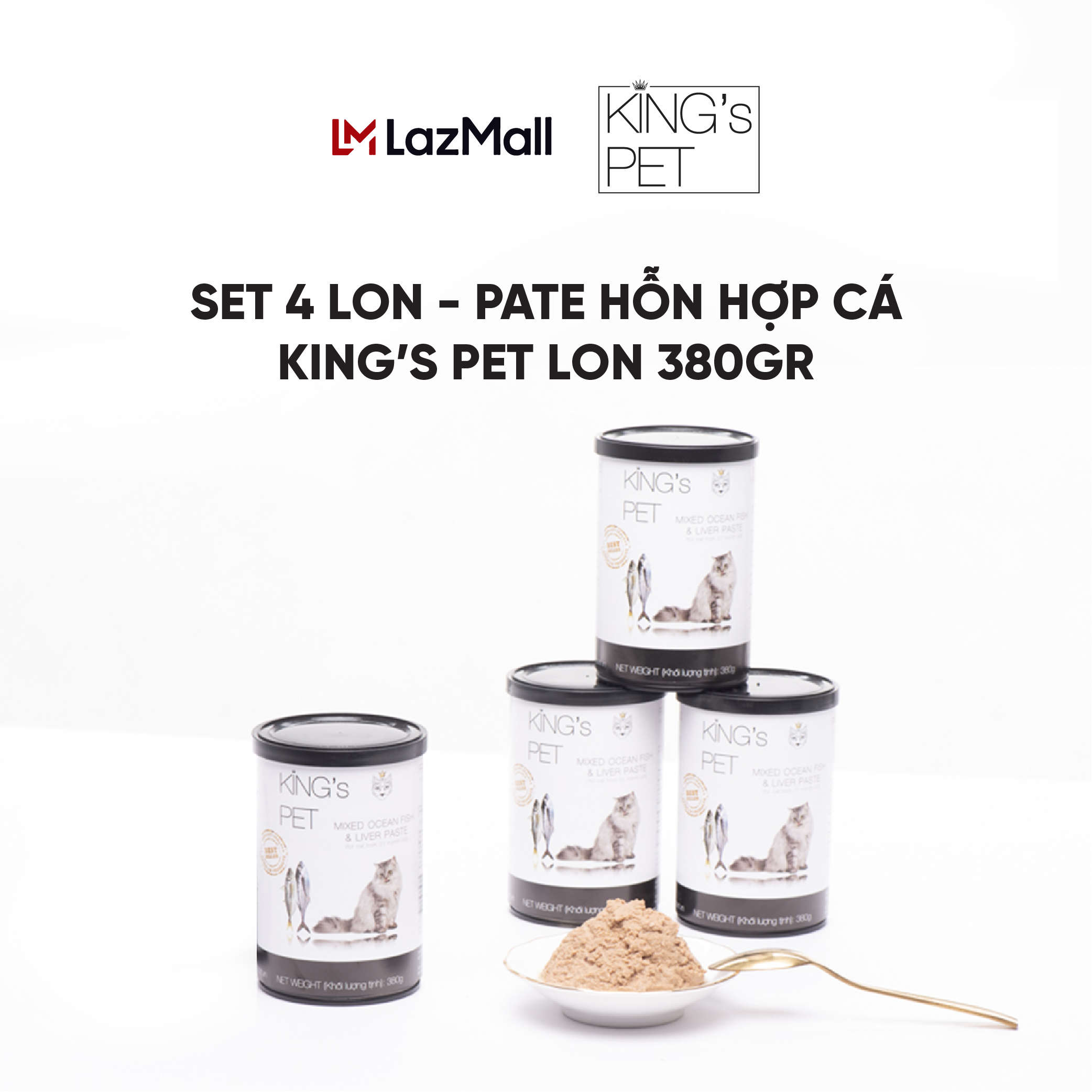 [SET 04 LON] Pate Hỗn hợp Cá King’s Pet lon 380g - Thức Ăn Cho Mèo Từ 01 Tháng Tuổi