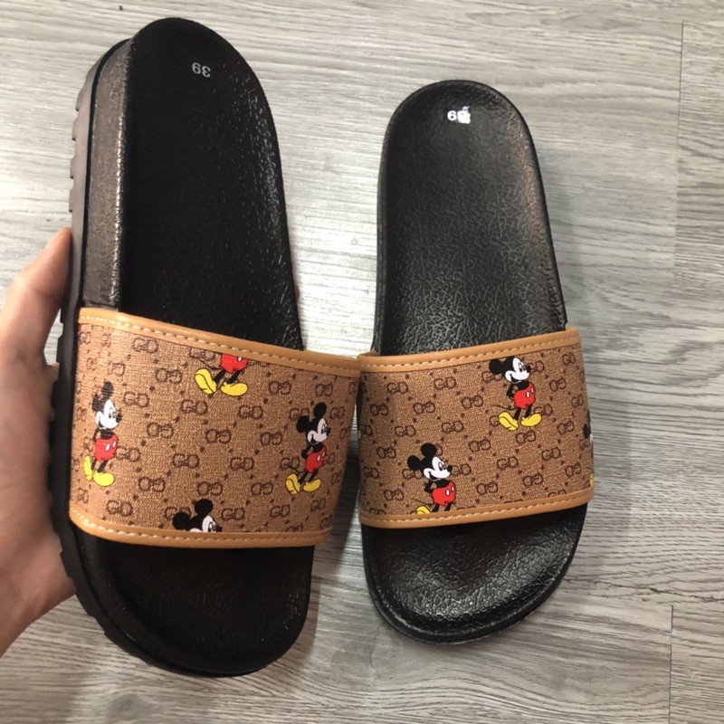 Dép quai ngang in chuột Mickey - Khâu Chỉ Viền-đế cao 4 phân hót