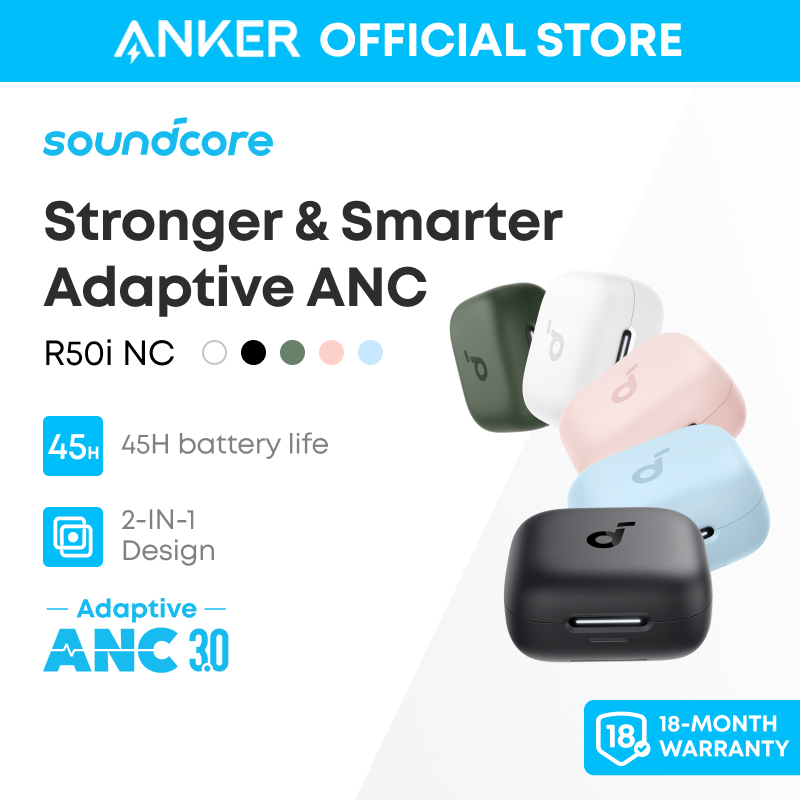 【TWS+ Stand Tai Nghe Không Dây Soundcore by Anker R50i NC tai nghe không dây Adaptive ANC Bluetooth 5.4 tai nghe TWS 42dB Low Latency tai nghe iphone 45H Play Time tai nghe true wireless for iPhone 15 pro max Android Phone Laptop, Tai nghe bluetooth