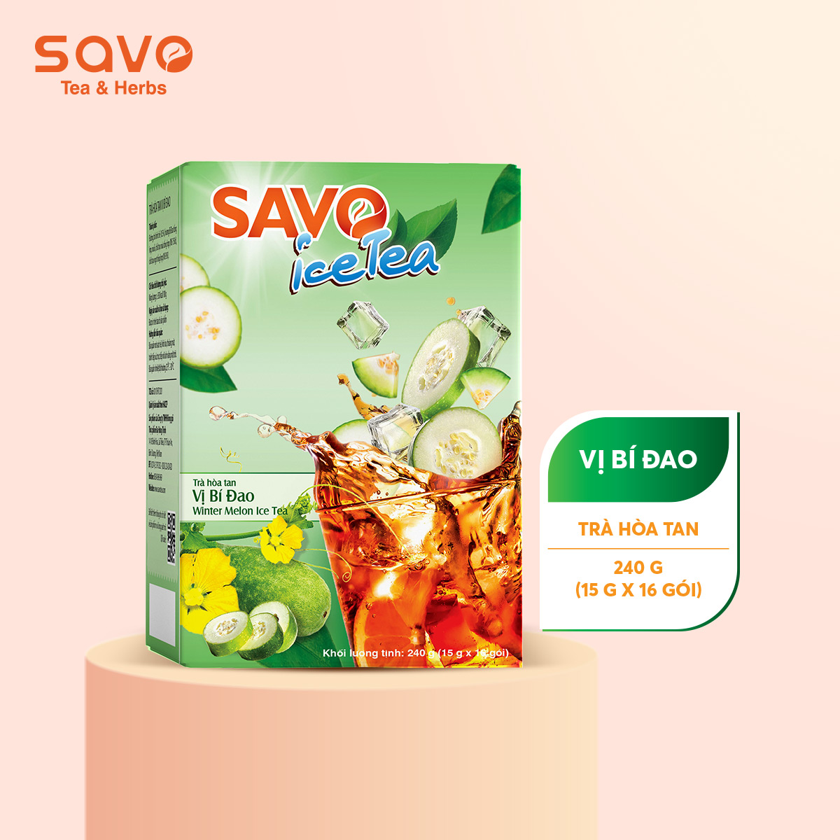 Trà bí đao hòa tan icetea thơm ít ngọt - hộp 16 gói x 15g | savo tea